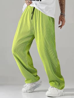 2026 Hot Sale Men's Textured Gradient Pleated Pants Elastic Waist Baggy Trousers For Streetwear