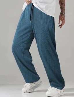 2026 Hot Sale Men's Textured Gradient Pleated Pants Elastic Waist Baggy Trousers For Streetwear