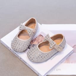 Kids'Casual Shoes PU Leather Fashion Sequin Bow Spring Flat Outdoor Shoes For Girls Anti-slip Silver White Shoes Size 23-36