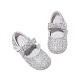 Kids'Casual Shoes PU Leather Fashion Sequin Bow Spring Flat Outdoor Shoes For Girls Anti-slip Silver White Shoes Size 23-36