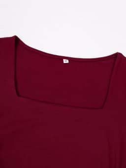 Square Collar Wine Red Long Sleeve Women Tops High Elasticity Tights for Ladies waist-cinching tops cheap Women's pullover