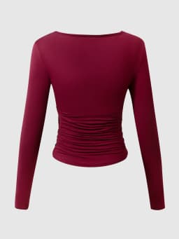 Square Collar Wine Red Long Sleeve Women Tops High Elasticity Tights for Ladies waist-cinching tops cheap Women's pullover