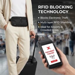 RFID Blocking Travel Waist Pouch Anti-Theft Slim Money Belt with Multi-Wear Design Waterproof RFID Wallet for Cards