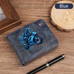 Men's Vintage Motorcycle Motif Bifold Wallet Short Zipper Wallets Slim Classic Coin Pocket Holder Card Holder Daily Use Bag Gift