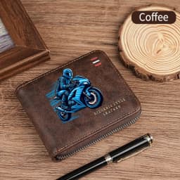 Men's Vintage Motorcycle Motif Bifold Wallet Short Zipper Wallets Slim Classic Coin Pocket Holder Card Holder Daily Use Bag Gift