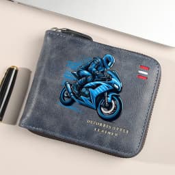 Men's Vintage Motorcycle Motif Bifold Wallet Short Zipper Wallets Slim Classic Coin Pocket Holder Card Holder Daily Use Bag Gift