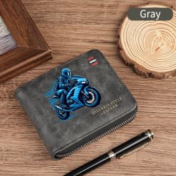 Men's Vintage Motorcycle Motif Bifold Wallet Short Zipper Wallets Slim Classic Coin Pocket Holder Card Holder Daily Use Bag Gift