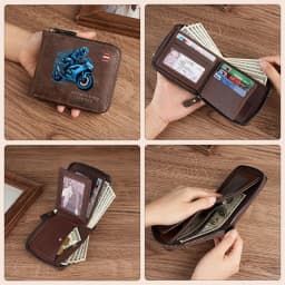 Men's Vintage Motorcycle Motif Bifold Wallet Short Zipper Wallets Slim Classic Coin Pocket Holder Card Holder Daily Use Bag Gift