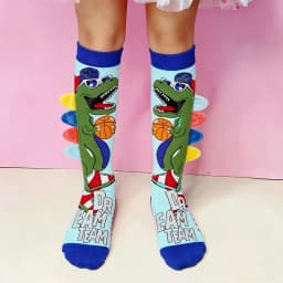 1 pair of boy basketball dinosaur 3D backstab knee-high stockings, soft and skin-friendly, suitable for daily play.