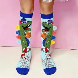 1 pair of boy basketball dinosaur 3D backstab knee-high stockings, soft and skin-friendly, suitable for daily play.