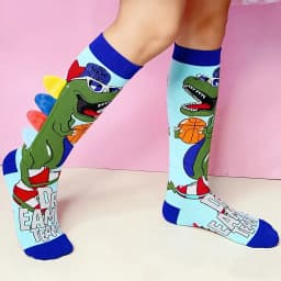 1 pair of boy basketball dinosaur 3D backstab knee-high stockings, soft and skin-friendly, suitable for daily play.