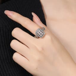 Square vintage zircon earrings and ring set copper plated 14K gold fashion jewelry banquet wedding accessories gift