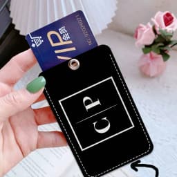 CP-Fashion Company 1Pc Access Card Case Leather Card Holder Keychain Key Ring Door Access Tags ID Card Case Keychain