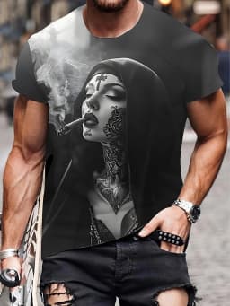Smoking Nun Pattern 3D Print Sporty QuickDry Breatha Men Women TShirt Street Casual Fashion Retro Parent-child Short Sleeve Top