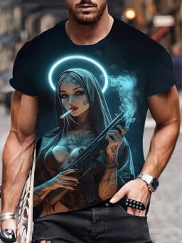 Smoking Nun Pattern 3D Print Sporty QuickDry Breatha Men Women TShirt Street Casual Fashion Retro Parent-child Short Sleeve Top