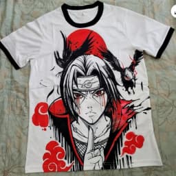 Naruto Itachi Akatsuki Tee for Men Women, Sharingan Crow Anime Graphic Ringer T-Shirt, Casual Streetwear Fan Gift Top