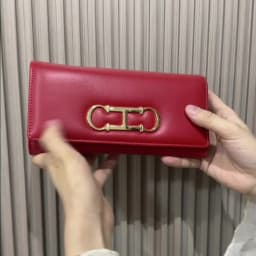 CH Womens Long Wallet Premium Leather Gold Metal Logo Large Capacity Multi Card Slots Daily Commuter Ladies Clutch Purse