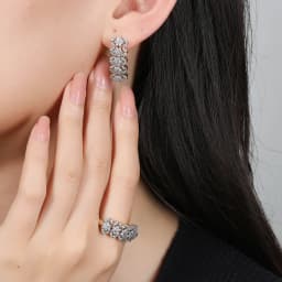Clustered row zircon earrings and rings set copper plated 14K two-color gold banquet wedding accessories birthday gift