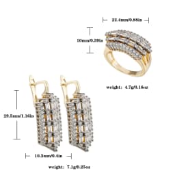 French light luxury inlaid baguette earrings and rings two-tone set, versatile jewelry for workplace commuting and banquets