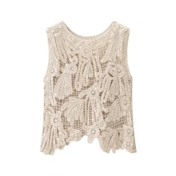 Sequin Crochet Lace Tank Top for Women Sleeveless Paisley Embroidered Hollow-out Open Knitted Blouse Summer Beach Boho Cover-up