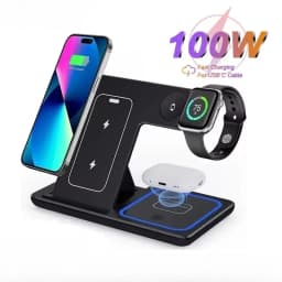 Foldable 100W 3 In 1 Fast Wireless Charging Stand Holder Dock For iPhone 17 16 Apple Watch AirPods 4 Pro 2 Fast Charger