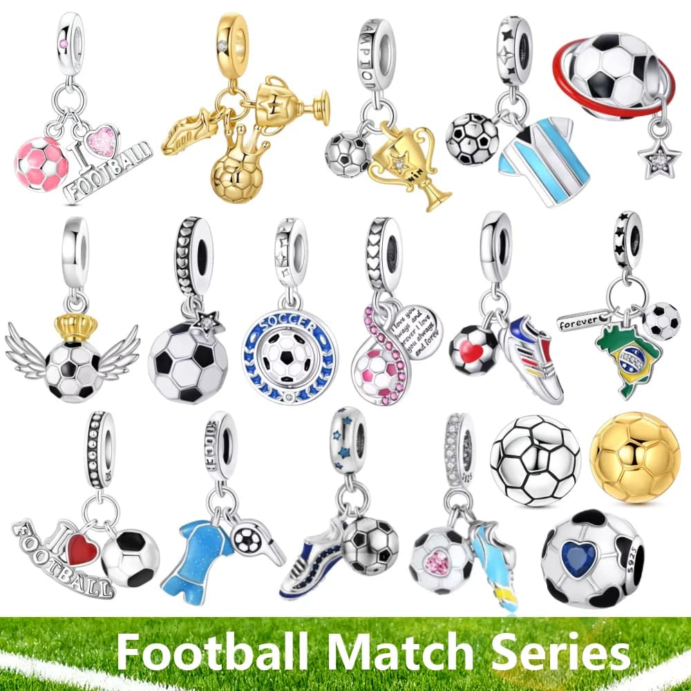 925 Sterling Silver Football Series Plated Football Match Series Charms Bead Fit 3mm 925 Original Bracelets DIY Souvenir Jewelry