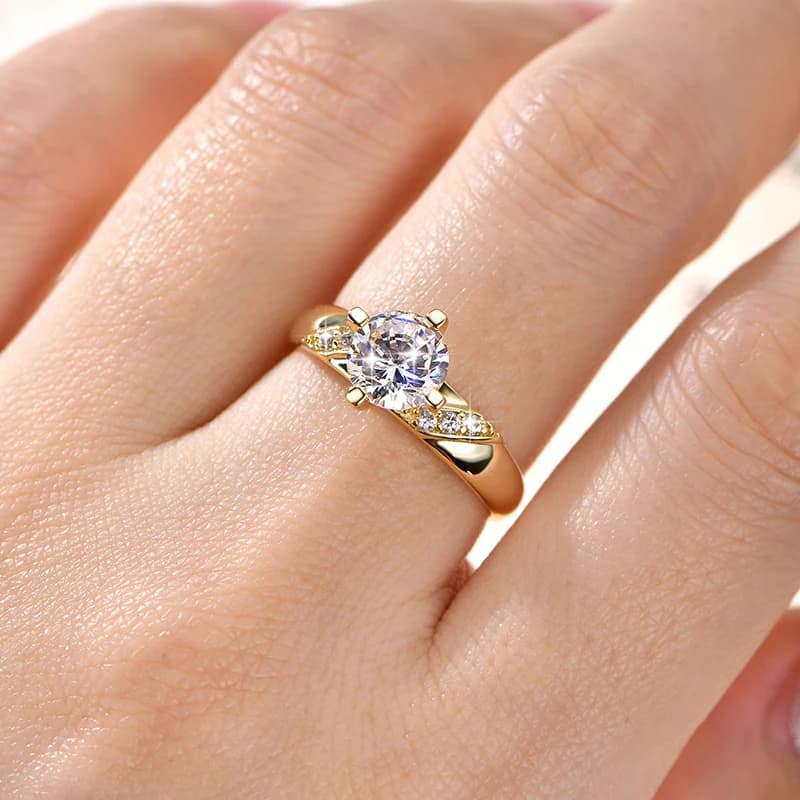 14K Gold Plated CZ Lab Diamond Promise Anniversary Ring 7mm Round Cut Cubic Zirconia Wedding Engagement Rings for Women