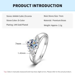 14K Gold Plated CZ Lab Diamond Promise Anniversary Ring 7mm Round Cut Cubic Zirconia Wedding Engagement Rings for Women