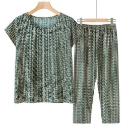 Summer Outfits Pijamas Feminino Casual Ice Silk Suit Loose Large Size Suit Short-sleeved Top Loose Two-piece Suit Plus Size