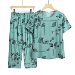 Summer Outfits Pijamas Feminino Casual Ice Silk Suit Loose Large Size Suit Short-sleeved Top Loose Two-piece Suit Plus Size