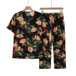 Summer Outfits Pijamas Feminino Casual Ice Silk Suit Loose Large Size Suit Short-sleeved Top Loose Two-piece Suit Plus Size
