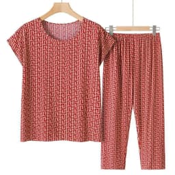 Summer Outfits Pijamas Feminino Casual Ice Silk Suit Loose Large Size Suit Short-sleeved Top Loose Two-piece Suit Plus Size