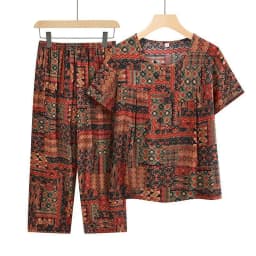 Summer Outfits Pijamas Feminino Casual Ice Silk Suit Loose Large Size Suit Short-sleeved Top Loose Two-piece Suit Plus Size