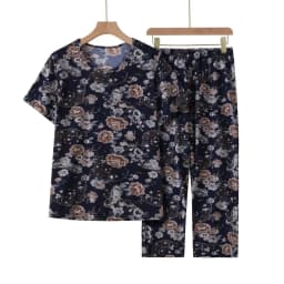 Summer Outfits Pijamas Feminino Casual Ice Silk Suit Loose Large Size Suit Short-sleeved Top Loose Two-piece Suit Plus Size