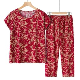 Summer Outfits Pijamas Feminino Casual Ice Silk Suit Loose Large Size Suit Short-sleeved Top Loose Two-piece Suit Plus Size