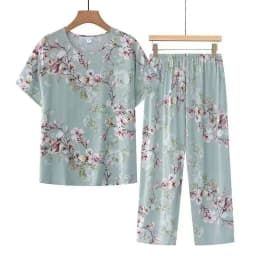 Summer Outfits Pijamas Feminino Casual Ice Silk Suit Loose Large Size Suit Short-sleeved Top Loose Two-piece Suit Plus Size