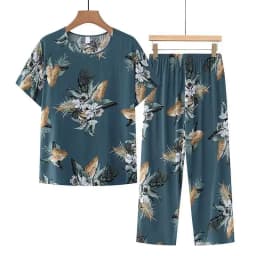 Summer Outfits Pijamas Feminino Casual Ice Silk Suit Loose Large Size Suit Short-sleeved Top Loose Two-piece Suit Plus Size