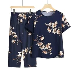 Summer Outfits Pijamas Feminino Casual Ice Silk Suit Loose Large Size Suit Short-sleeved Top Loose Two-piece Suit Plus Size