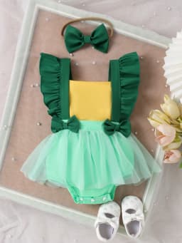 2pcs Summer New Style Sweet and Cute Girl Baby 0-1 Years Old One-Piece Mesh Dress