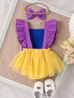 2pcs Summer New Style Sweet and Cute Girl Baby 0-1 Years Old One-Piece Mesh Dress