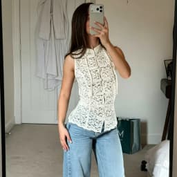 Women's Lace Tops Summer White Sheer Sleeveless Stand Collar Vest For Women See Through Slim Fit Tanks 2026 Elegant Women's Tops