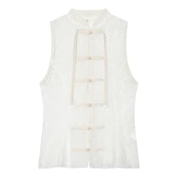 Women's Lace Tops Summer White Sheer Sleeveless Stand Collar Vest For Women See Through Slim Fit Tanks 2026 Elegant Women's Tops