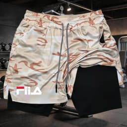 Summer men's 2-in-1 sports shorts breathable and casual quick drying double-layer shorts summer running sports underwear M-3XL