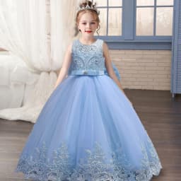 3-12 Year Old Children's Dress Embroidered Bow Lace Wedding Dress Girl Princess Dress for Birthday Party Evening Dress