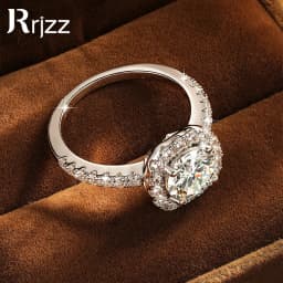 Rrjzz 8mm D Color Halo Round Moissanite Engagement Ring for Women 2CT VVS1 Lab Imitation Diamond Wedding Rings GRA Jewelry Gifts