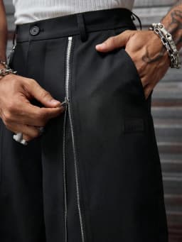 Spring/Summer Men's Solid Woven Pants, Zipper Decor, High Waist, Loose Wide Leg, Casual & Formal Suit Trousers for Daily Commute