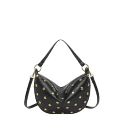 Fashion Retro Punk Women Hobo Bag,Black Leather-Look Shoulder Bag With Gold Studs, Large Capacity Daily Travel Crossbody Handbag