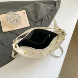 Fashion Retro Punk Women Hobo Bag,Black Leather-Look Shoulder Bag With Gold Studs, Large Capacity Daily Travel Crossbody Handbag