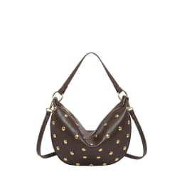 Fashion Retro Punk Women Hobo Bag,Black Leather-Look Shoulder Bag With Gold Studs, Large Capacity Daily Travel Crossbody Handbag