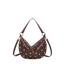 Fashion Retro Punk Women Hobo Bag,Black Leather-Look Shoulder Bag With Gold Studs, Large Capacity Daily Travel Crossbody Handbag